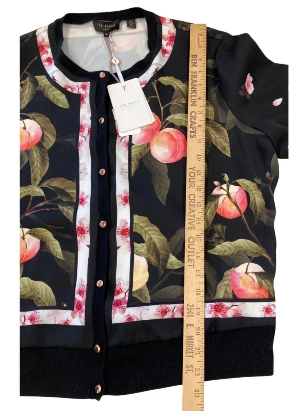 Ted Baker Peach Blossom Woven Bomber Jacket 5 L Black Wool Feminine Whimsygoth